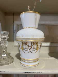 fa4435 Antique Milk glass vase with gold scrolls