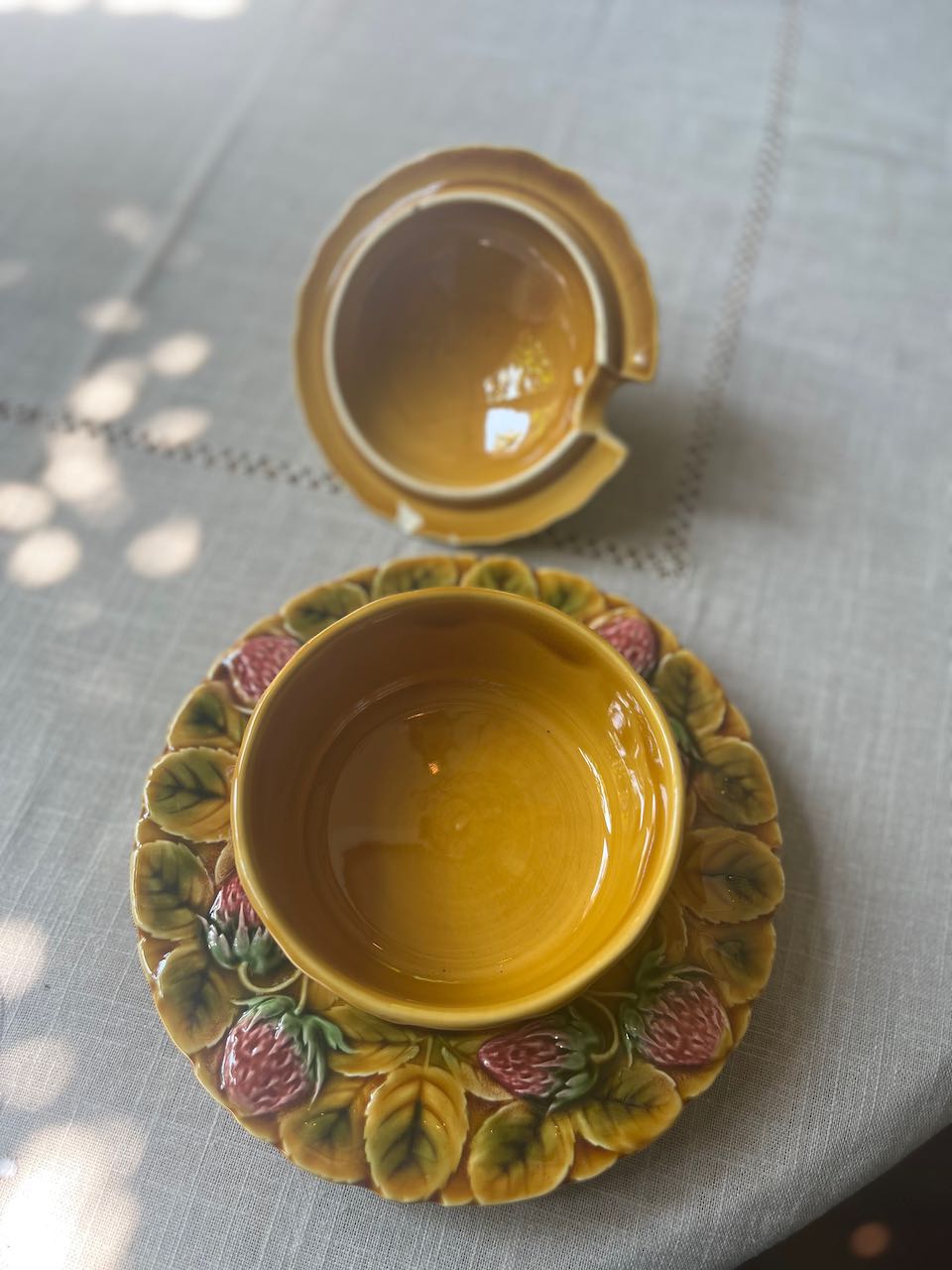 French vintage strawberry ceramic  jam holder with lid