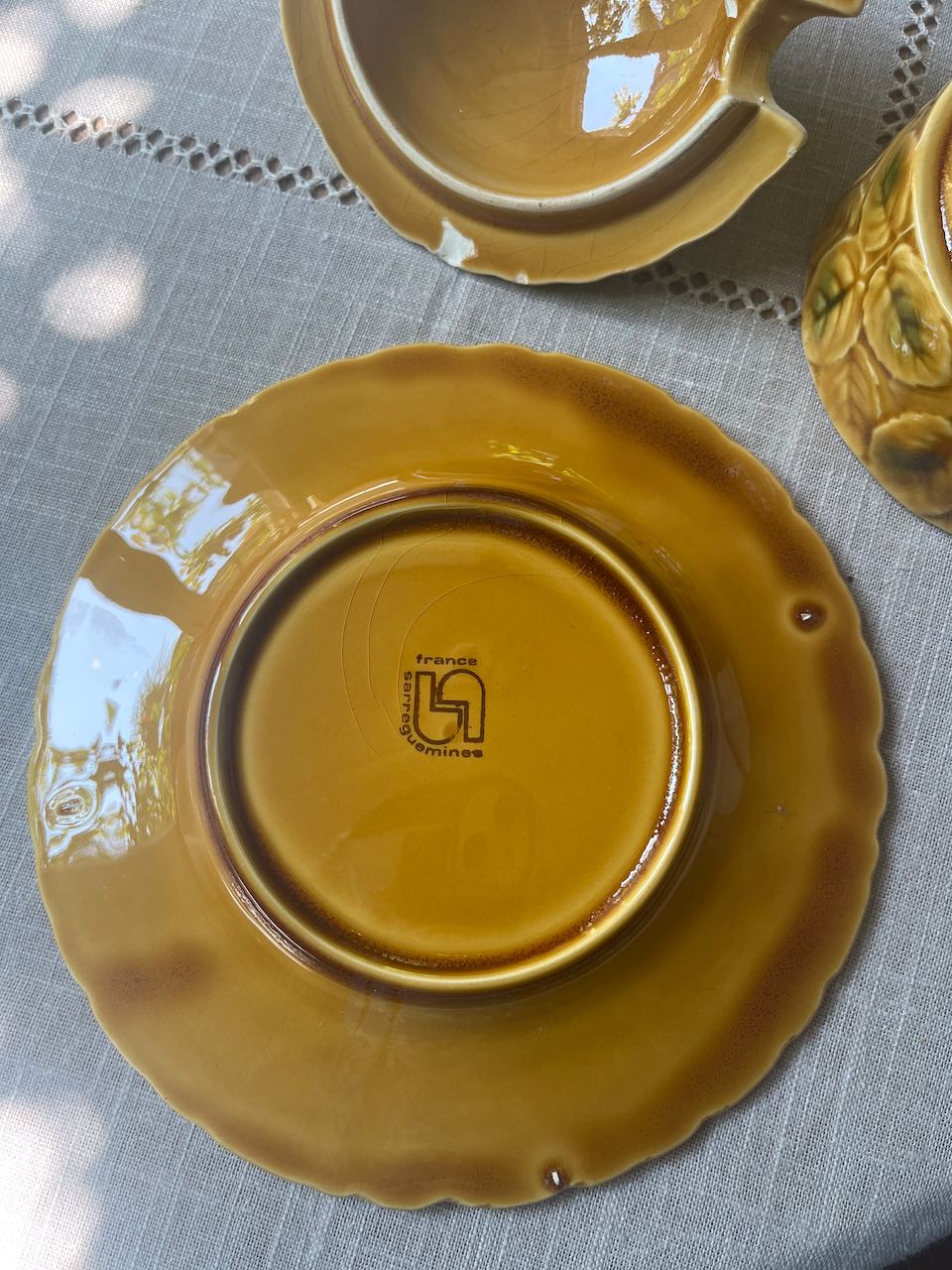 French vintage strawberry ceramic  jam holder with lid