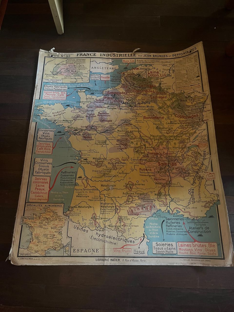 fa700 Large school map, french vintage of Bordeaux, 2 sided