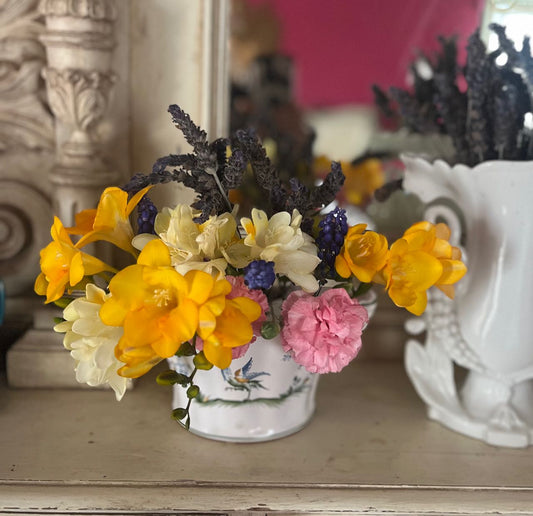 Moustier French antique faience ceramic flower frog