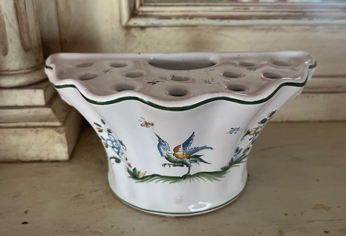 Moustier French antique faience ceramic flower frog