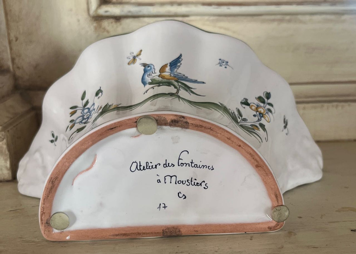 Moustier French antique faience ceramic flower frog