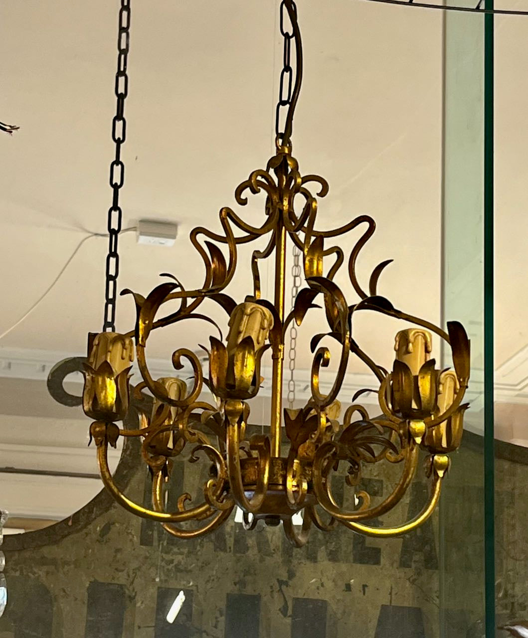fa4515 6 arm gold chandelier, french vintage