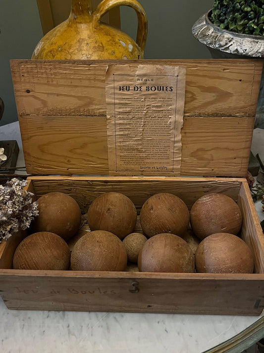 fa4572 French vintage wooden boxed patenque set with instructions