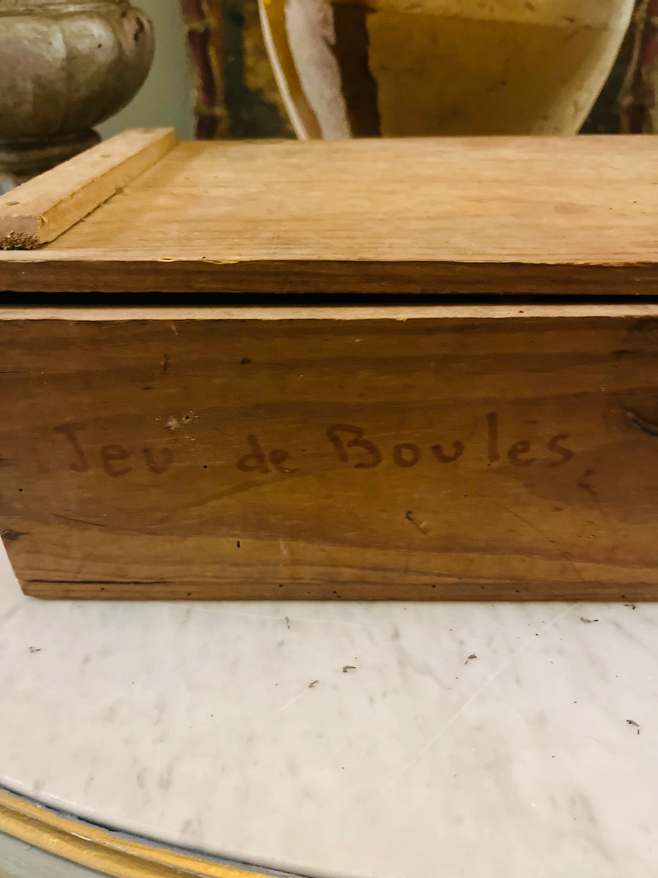 fa4572 French vintage wooden boxed patenque set with instructions