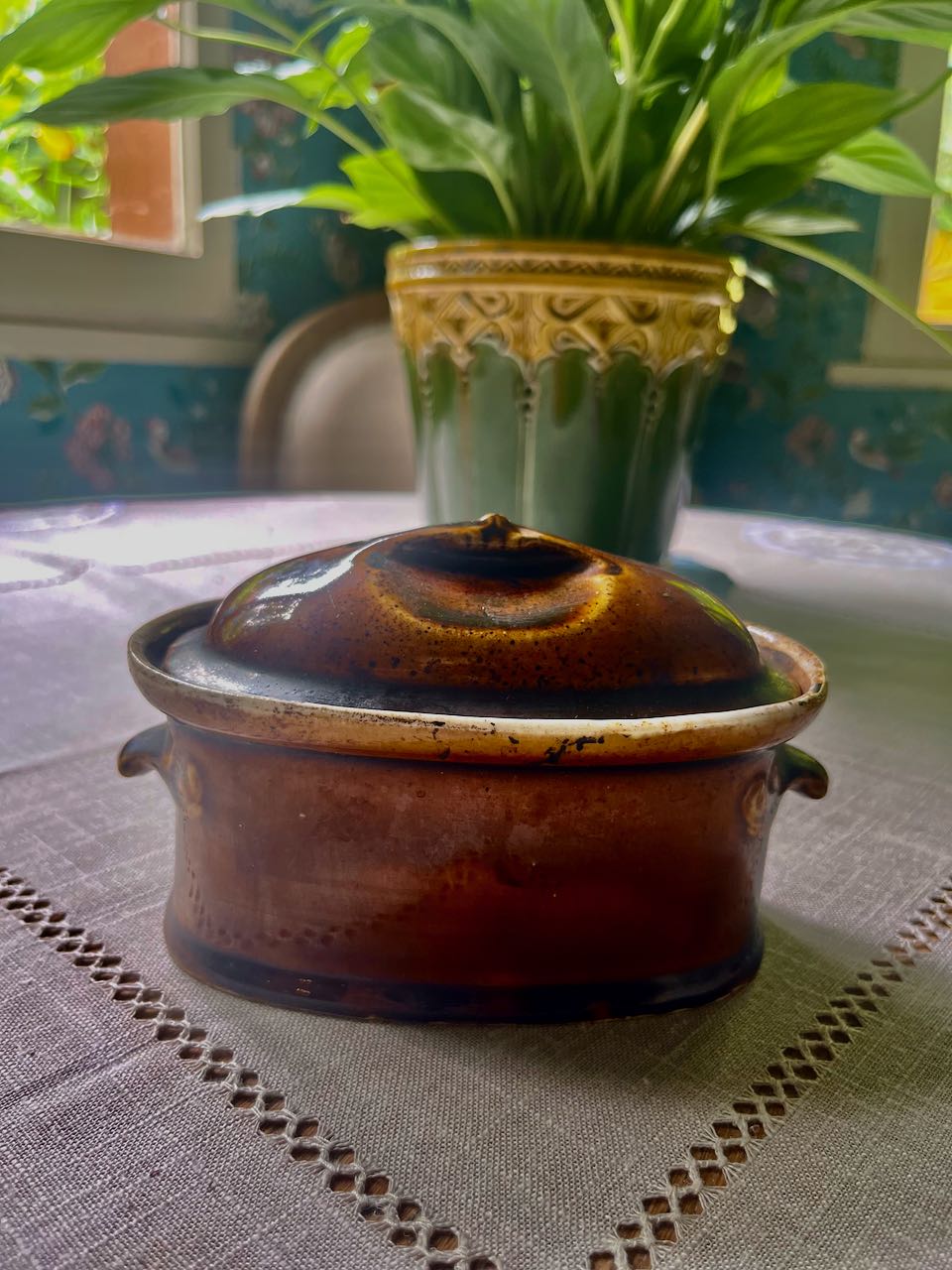 fa740 Lovely treacly glaze french antique tureen