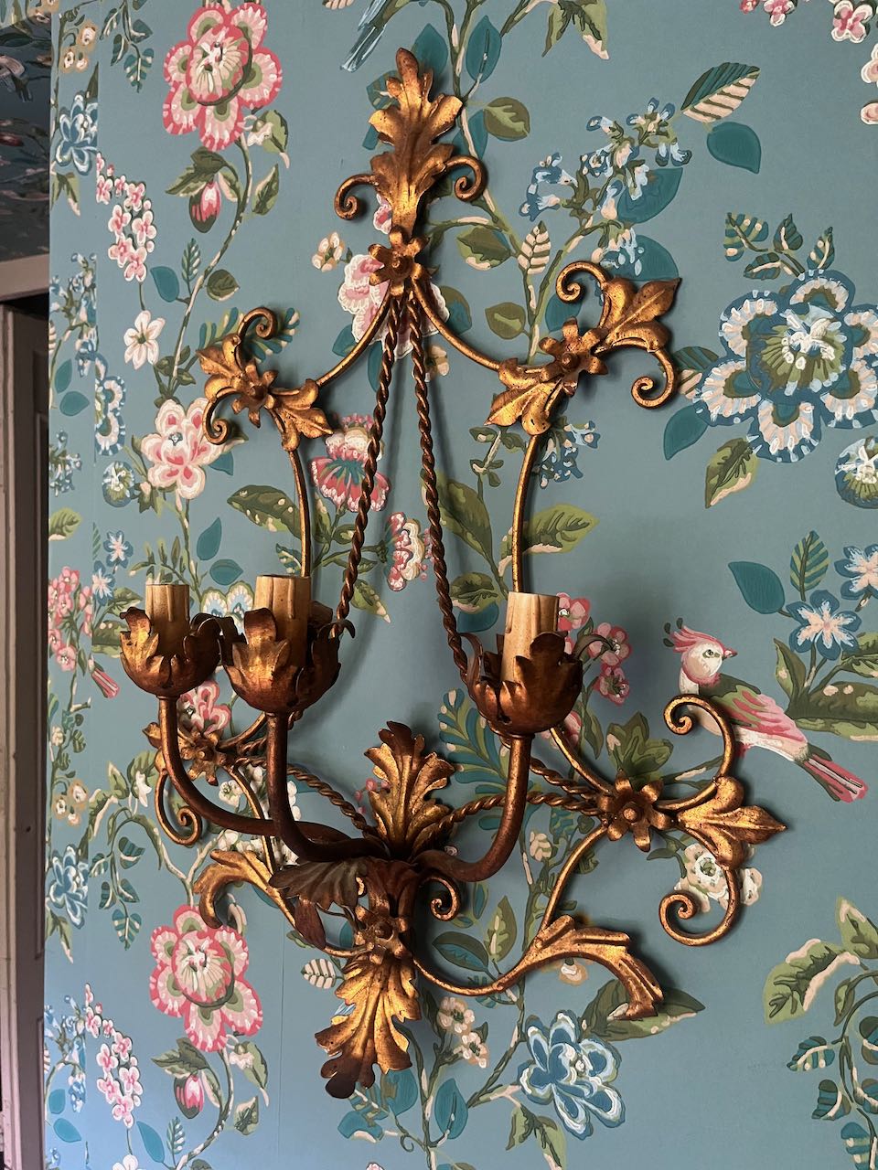 fa715 A pair of gold coloured metal vintage italian sconces