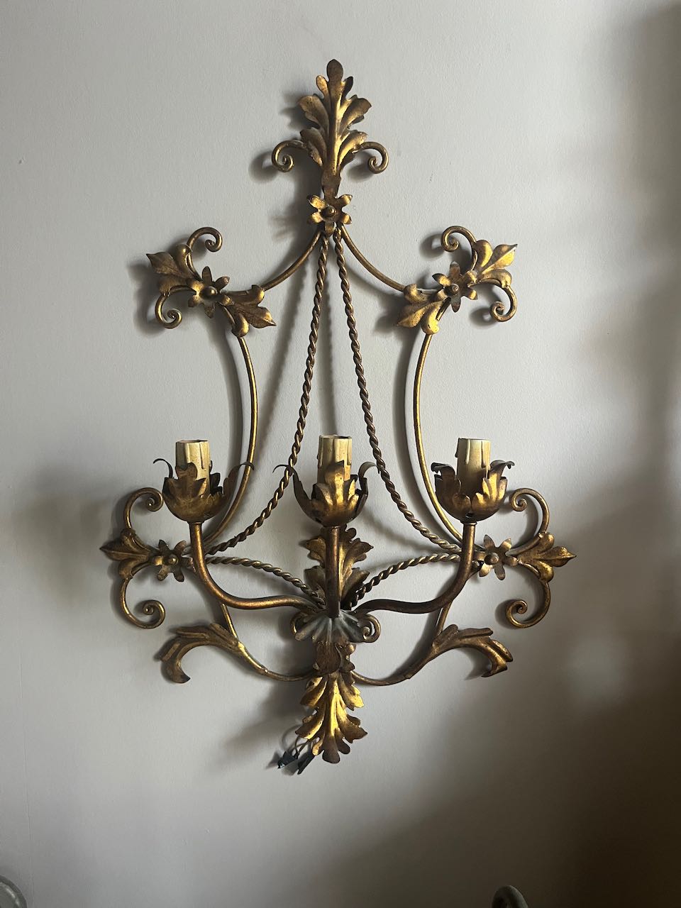 fa715 A pair of gold coloured metal vintage italian sconces