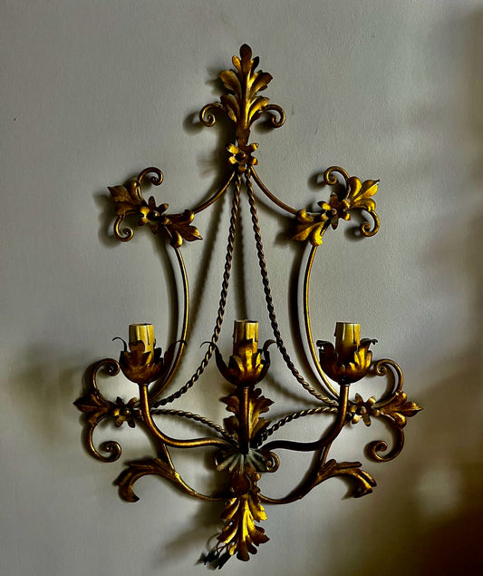 fa715 A pair of gold coloured metal vintage italian sconces