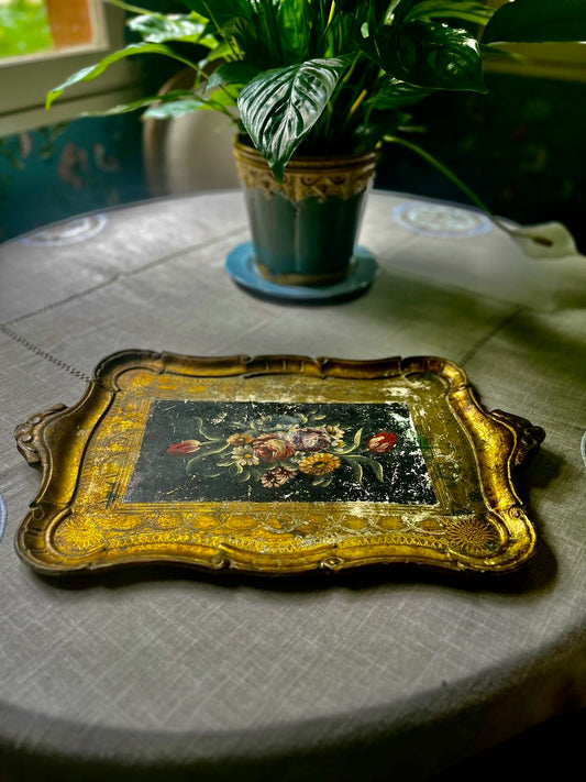 fa749 Gold and floral handpainted italian tray