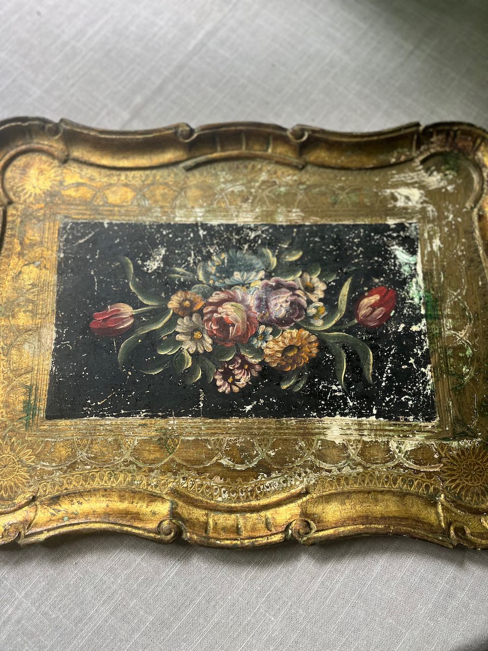 fa749 Gold and floral handpainted italian tray