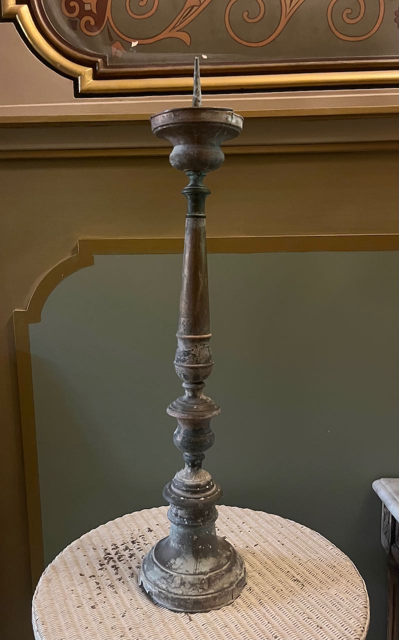 fa718 Tall Antique Italian rustique metal  (copper) candle stand