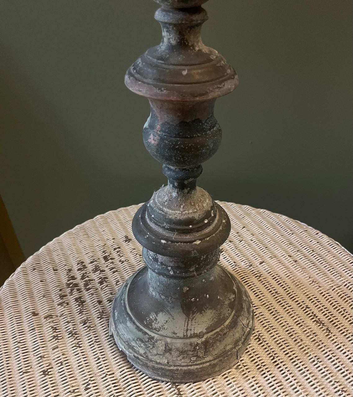 fa718 Tall Antique Italian rustique metal  (copper) candle stand