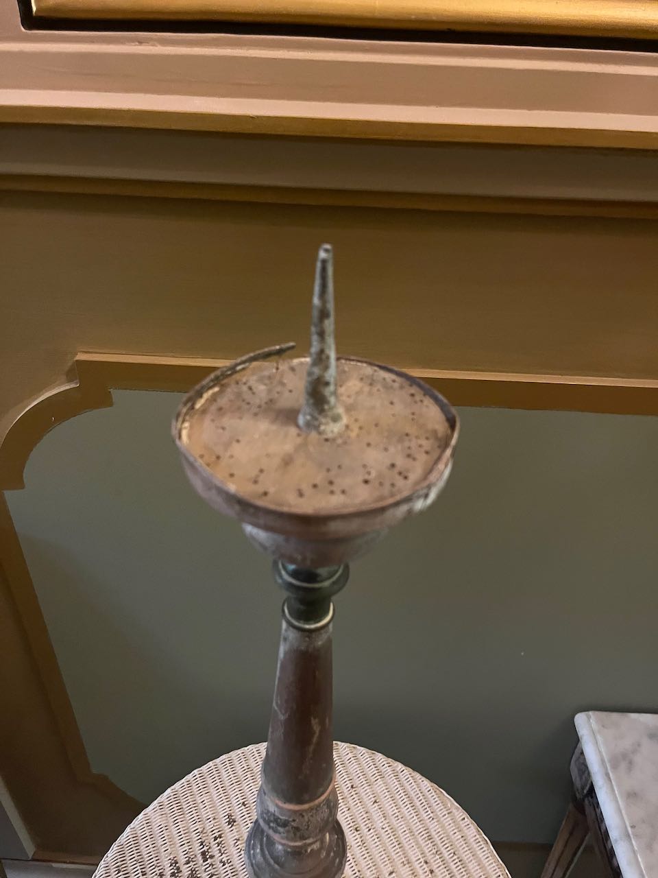 fa718 Tall Antique Italian rustique metal  (copper) candle stand