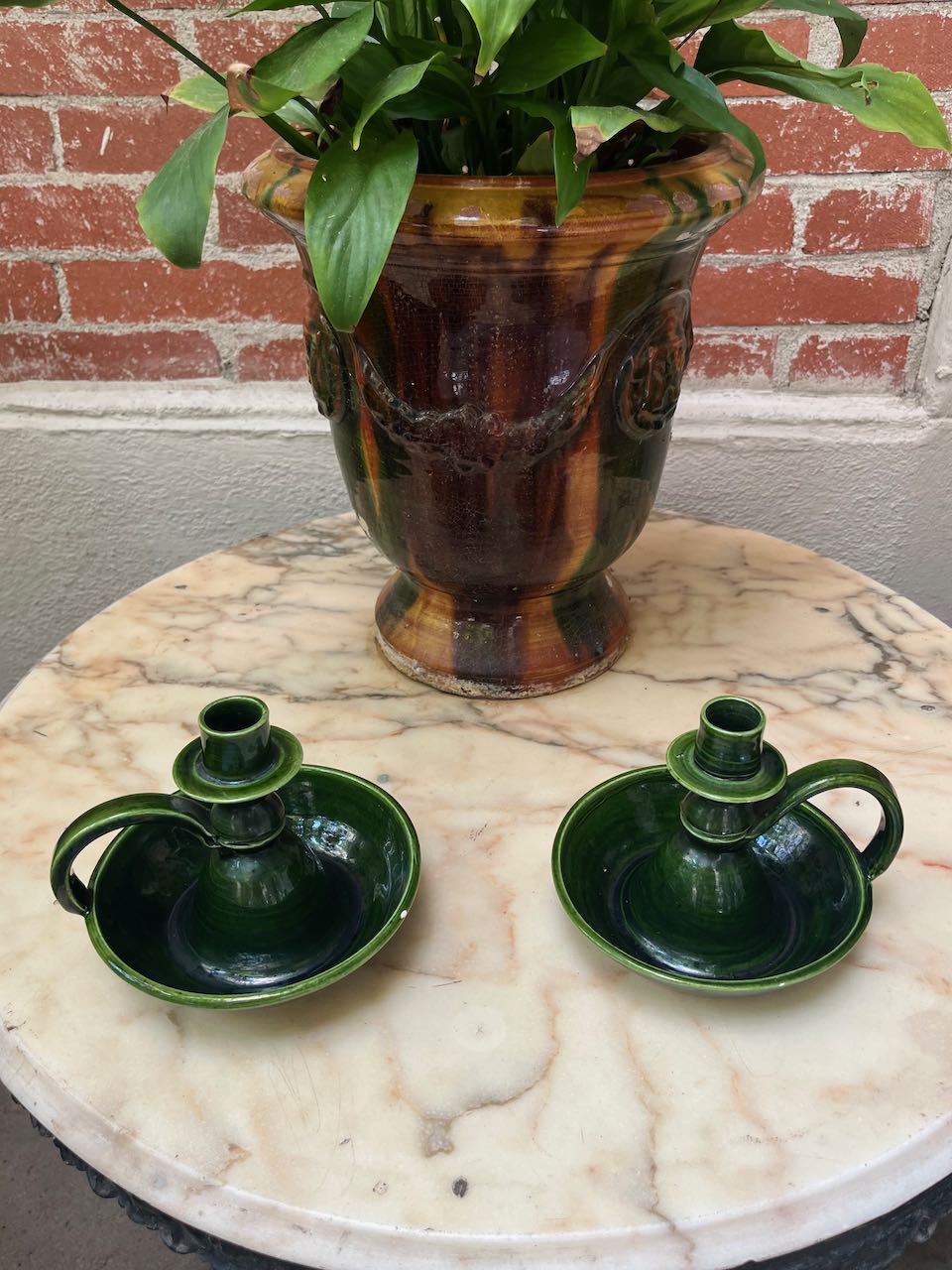 fa759   French vintage Ceramic handmade candle stick, ( wee willie wonker), each