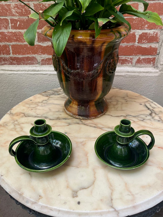 fa759   French vintage Ceramic handmade candle stick, ( wee willie wonker), each