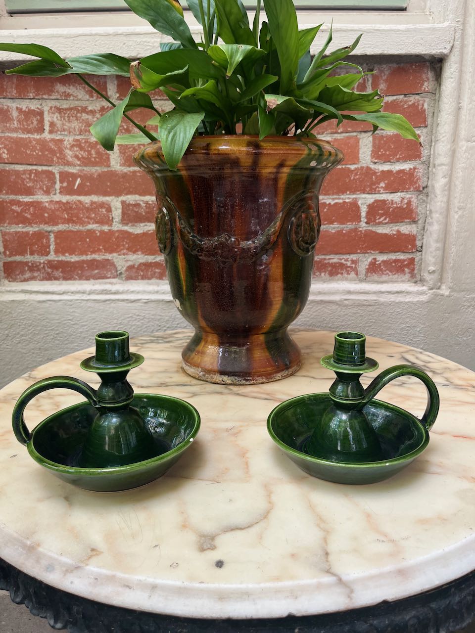 fa759   French vintage Ceramic handmade candle stick, ( wee willie wonker), each