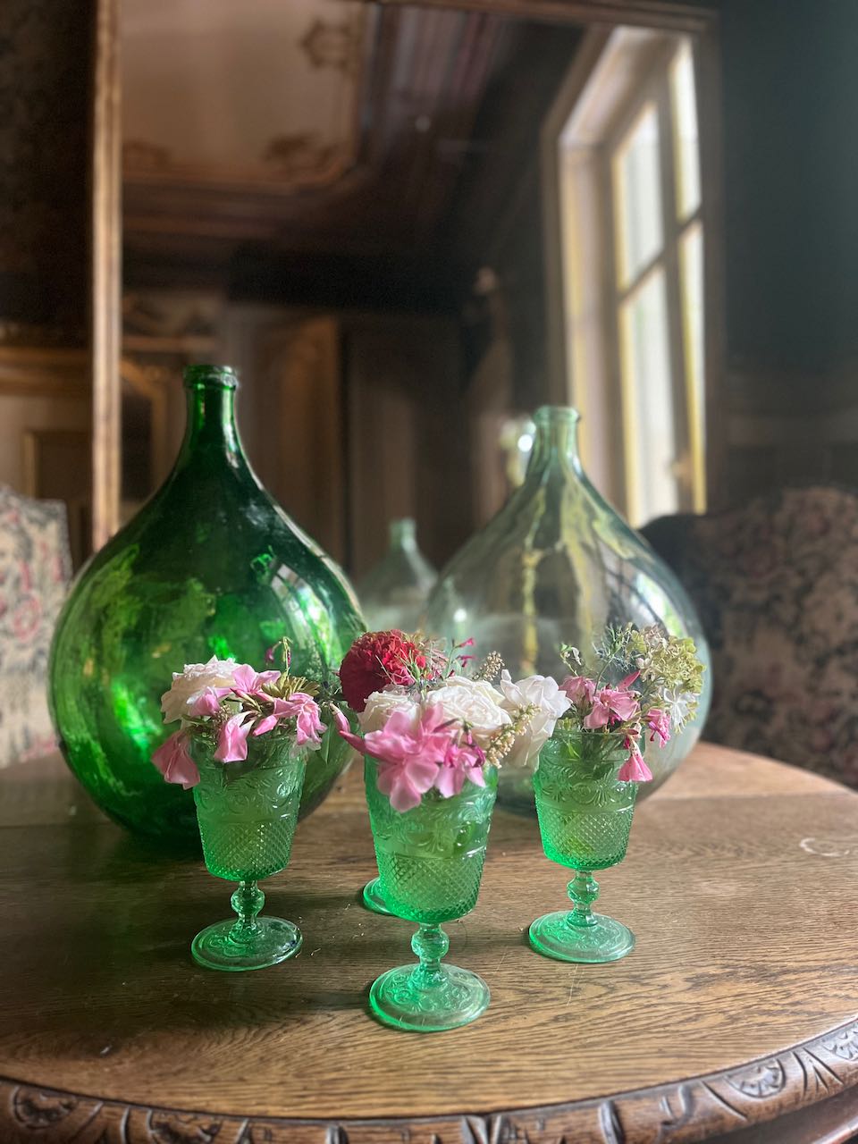 fa619 Green Antique French Demijean ( wine carrier)