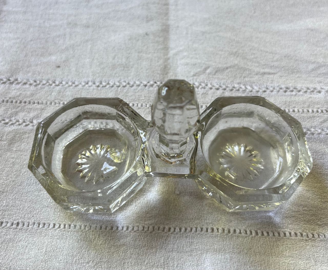 fa776 French vintage glass salt and pepper holder