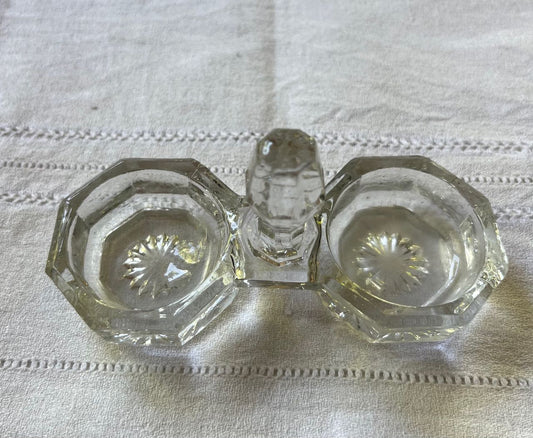 fa776 French vintage glass salt and pepper holder