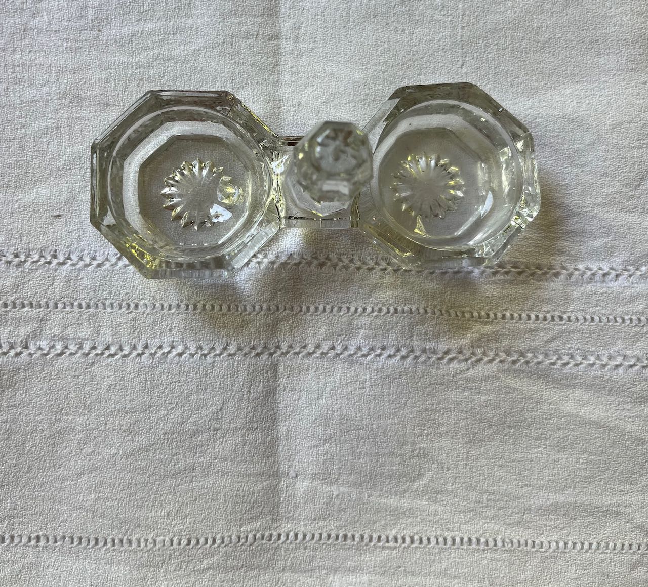 fa776 French vintage glass salt and pepper holder