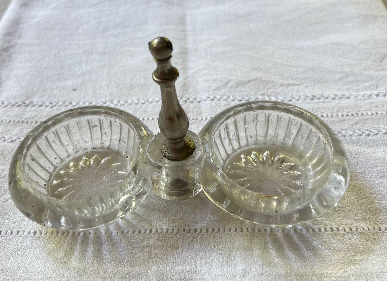 fa777 French vintage glass salt and pepper holder