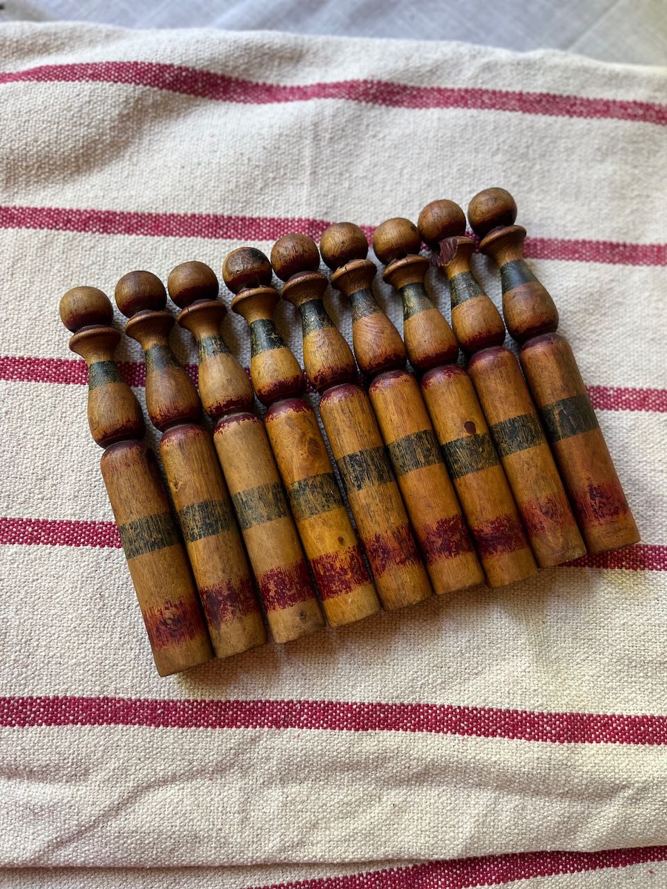 fa775 Set of french antique childrens skittles.