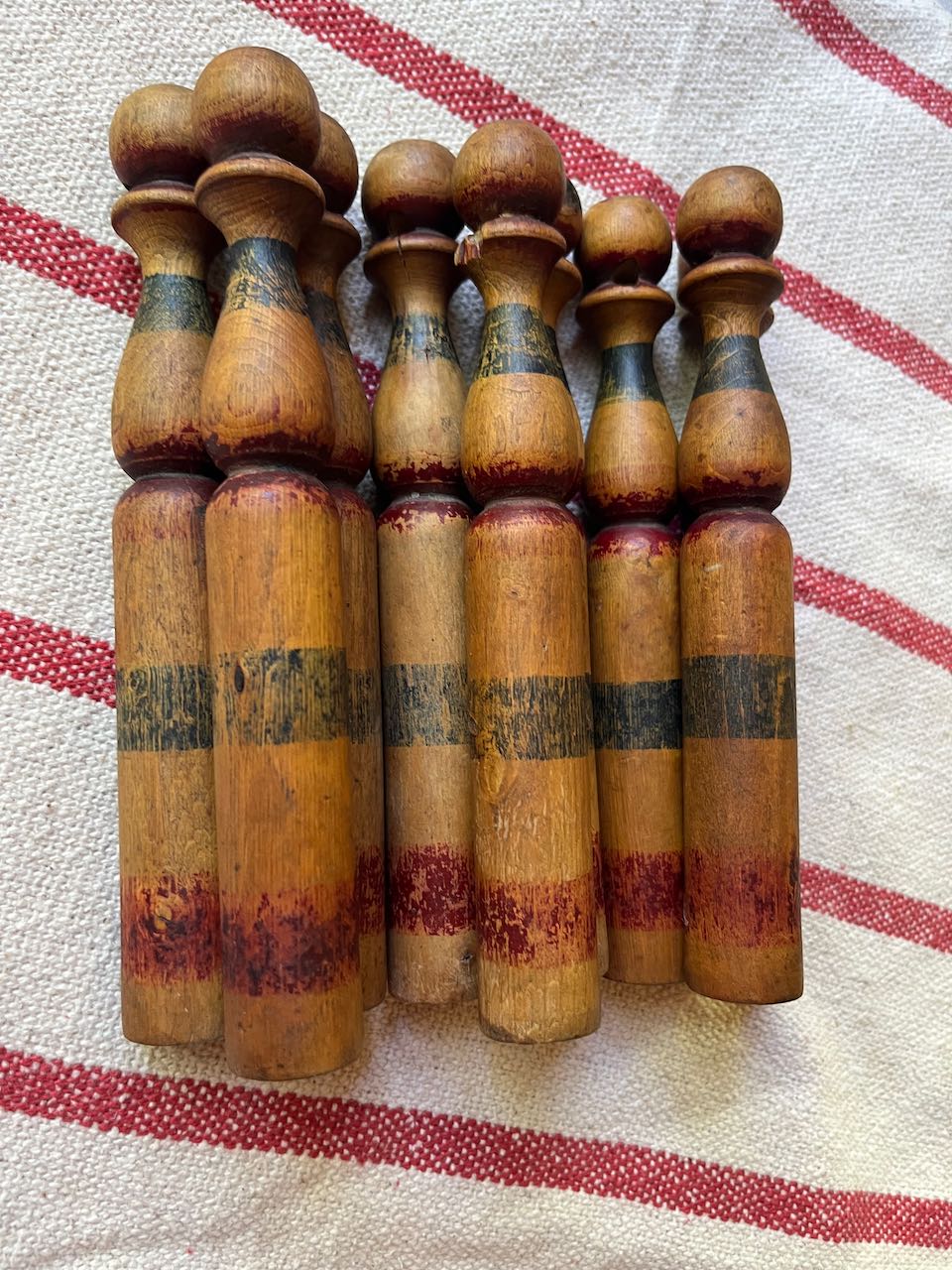 fa775 Set of french antique childrens skittles.