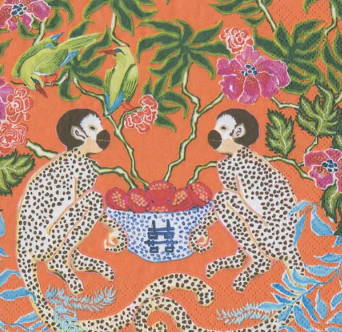 Monkeys Paper Luncheon Napkins in Orange  ( set of 20)