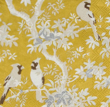 Scenic Songbirds Gold & Ivory cocktail paper Napkin ( set of 20)