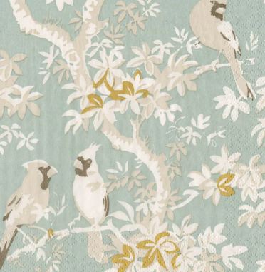 Scenic Songbirds Celadon cocktail paper Napkin ( set of 20)