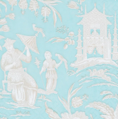 Silk Road Toile Robin's Egg Luncheon Napkins - 20 Per Package