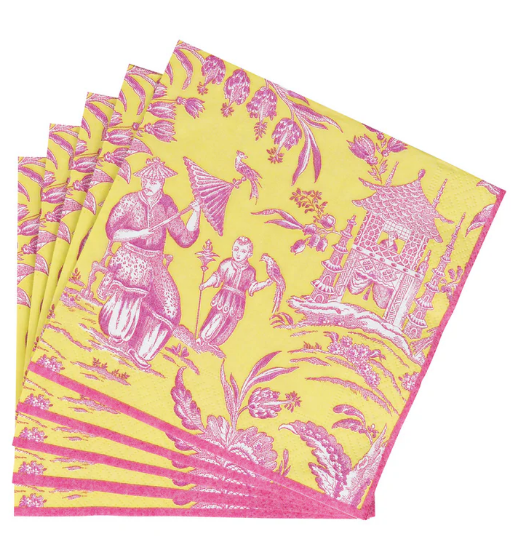 Silk Road Toile Chartreuse Luncheon Napkins - 20 Per Package