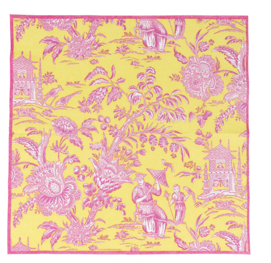 Silk Road Toile Chartreuse cocktail Napkins - 20 Per Package