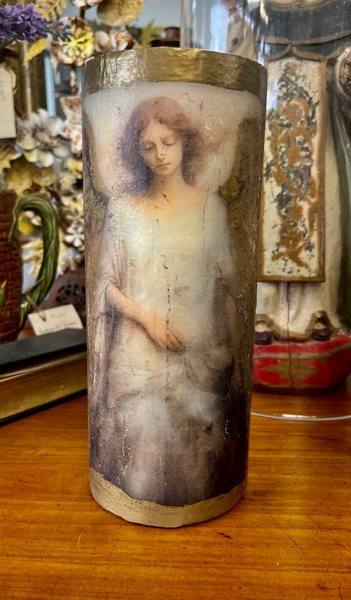 T14 Large Candle with a beautiful wax image of a golden angel