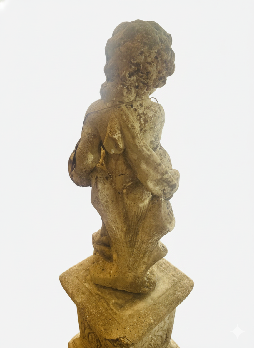 Grand French antique cherub on stand.