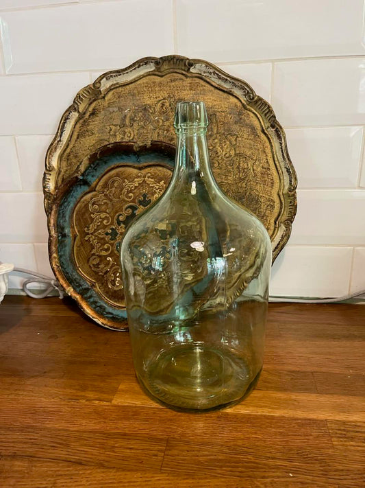 fa4663 Med green French Antique wine carrier bottle, 'Demijohn'