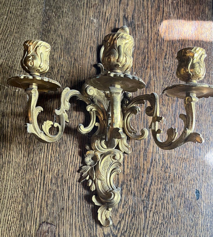 fa3739 Pair French brass wall sconces, candle holder, (not wired)