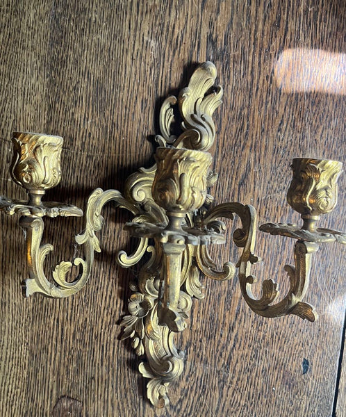fa3739 Pair French brass wall sconces, candle holder, (not wired)