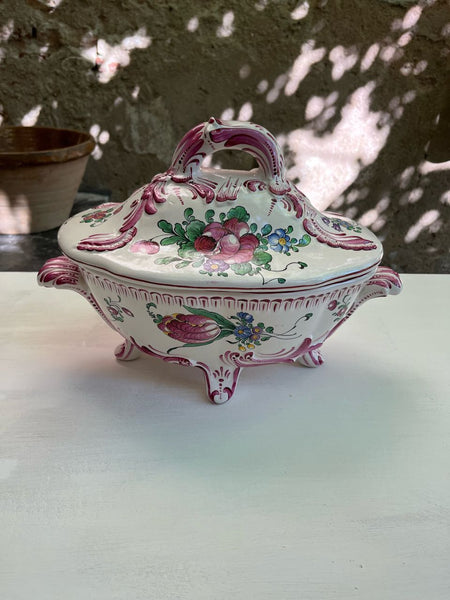 Fa3408 Antique French handpainted oval tureen with lid